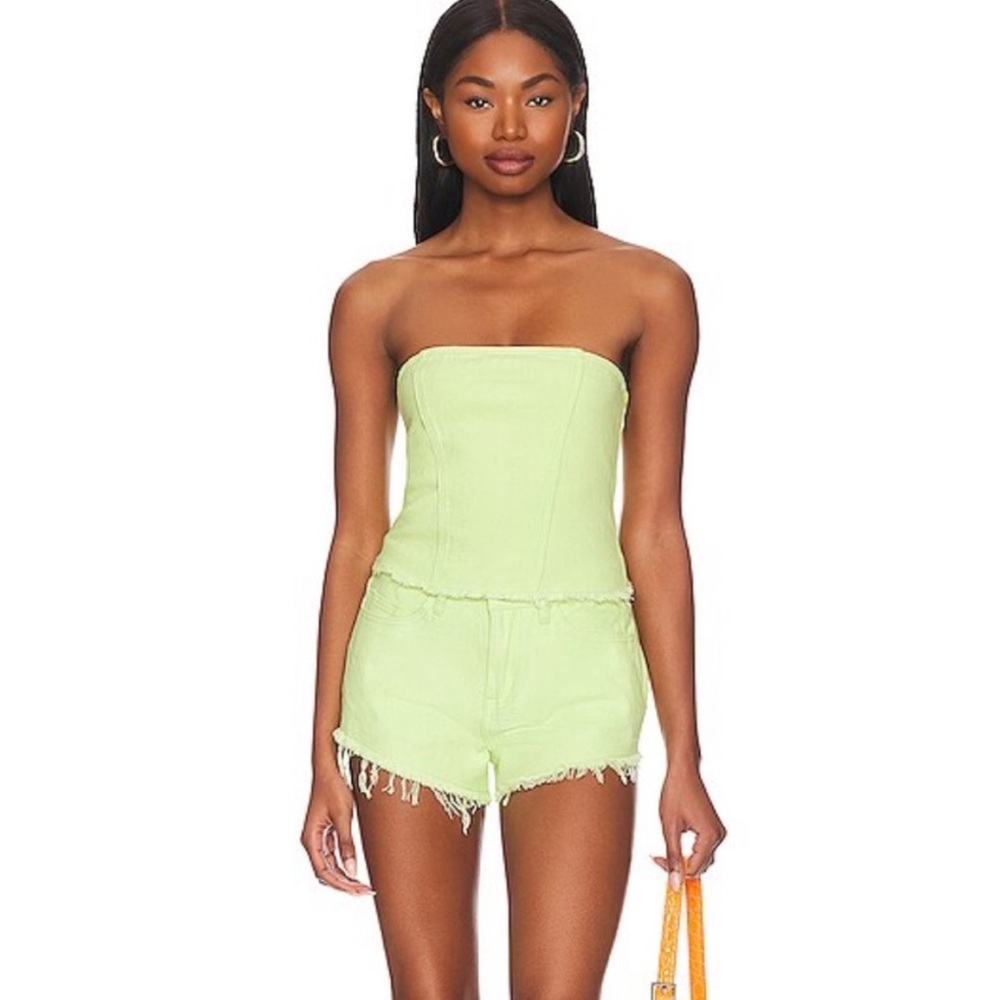 superdown Domonique Strapless Denim Top and shorts in green